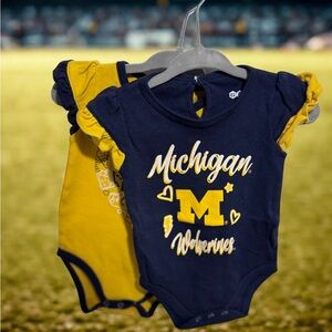 Michigan Wolverines Baby Girl Bodysuit Set - Navy and Yellow